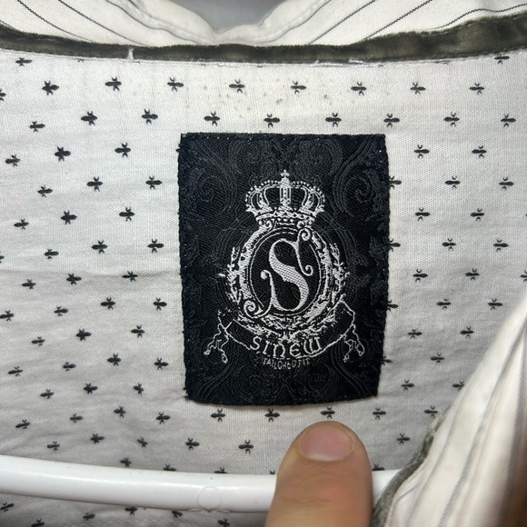 Rhinstone studded longsleeve button up striped dress shirt - Picture 2 of 11